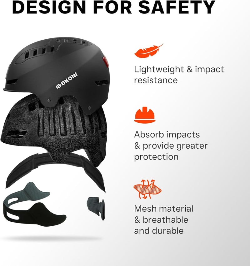 DKONI Bike Helmet with LED Lights Bicycle Helmets Commuter Cycling Helmet USB Rechargeable Front & Back LED Light Helmet for Adult Men Women - Image 5